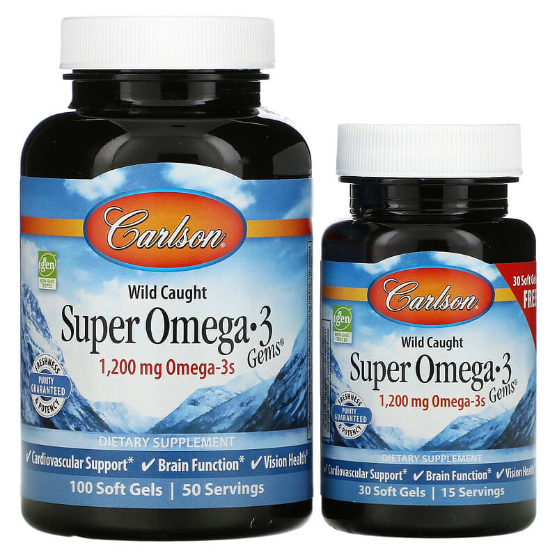 Carlson Wild Caught Super Omega-3 Gems 600 mg 100 + 30 Soft Gels 88395015243