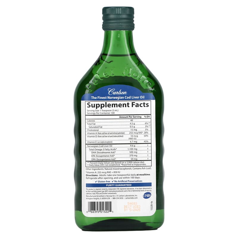 Carlson, Wild Norwegian Cod Liver Oil, 16.9 fl oz (500 ml) 88395013225