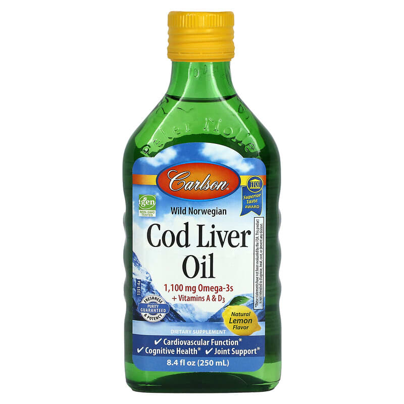 Carlson Wild Norwegian Cod Liver Oil Natural Lemon  1,000 mg 8.4 fl oz (250 ml) 88395013515