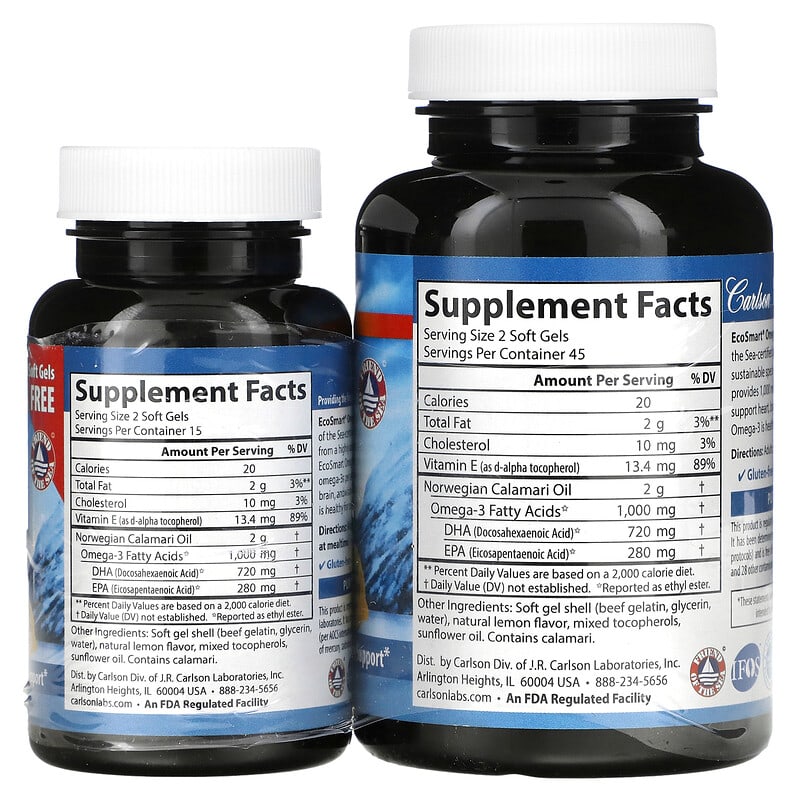Carlson, Wild Norwegian, EcoSmart Omega-3, Natural Lemon, 500 mg, 90 + 30 Soft Gels 88395018046