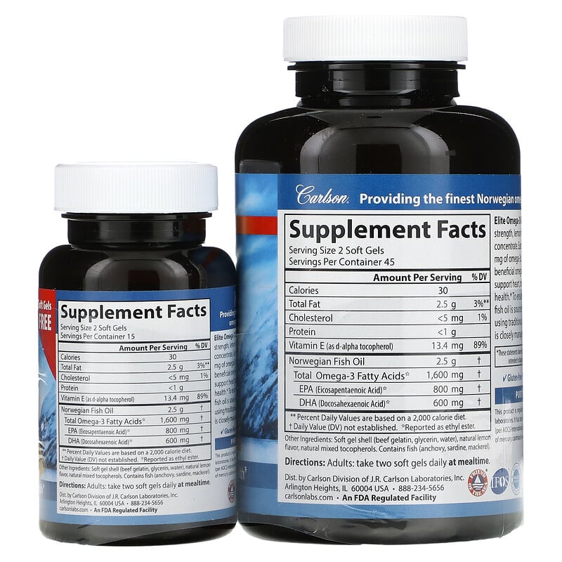 Carlson, Wild Norwegian, Elite Omega-3 Gems, Natural Lemon, 800 mg, 120 Soft Gels 88395017148