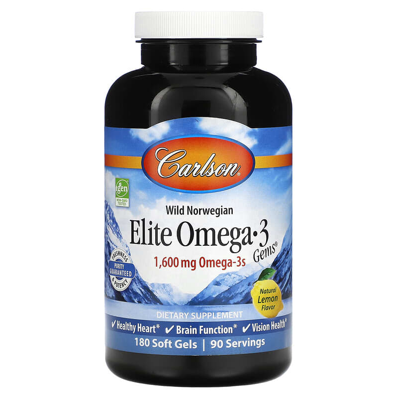 Carlson Wild Norwegian Elite Omega-3 Gems Natural Lemon 800 mg 180 Soft Gels 88395017124