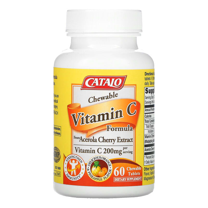 Catalo Naturals, Chewable Vitamin C, Orange Pineapple, 100 mg, 60 Chewable Tablets 810399027652