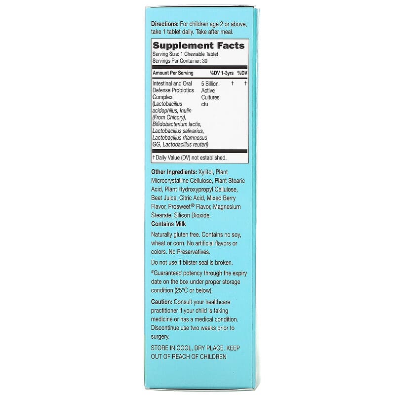 Catalo Naturals, Children's Chewable Probiotics Formula, Mixed Berry, 5 Billion CFU, 30 Chewable Tablets 810399027638