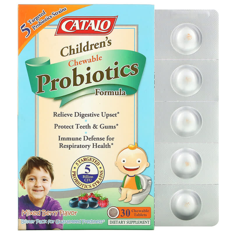 Catalo Naturals Children's Chewable Probiotics Formula Mixed Berry 5 Billion CFU 30 Chewable Tablets 810399027638