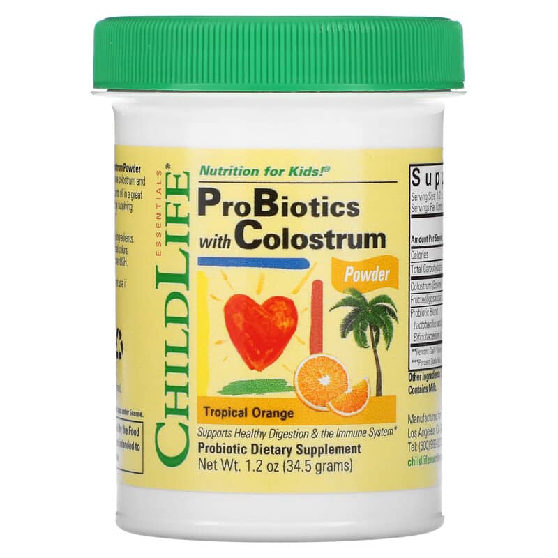 ChildLife, ChildBiotics, Probiotics with Colostrum Powder, Tropical Orange, 1.2 oz (34.5 g) 608274106000