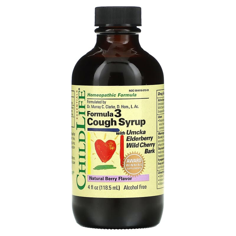 ChildLife Essentials Formula 3 Cough Syrup Alcohol Free Natural Berry 4 fl oz (118.5 ml) 608274109506