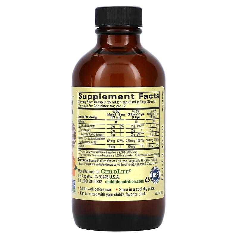 ChildLife, Essentials, Liquid Vitamin C, Natural Orange, 4 fl oz (118.5 ml) 608274102002