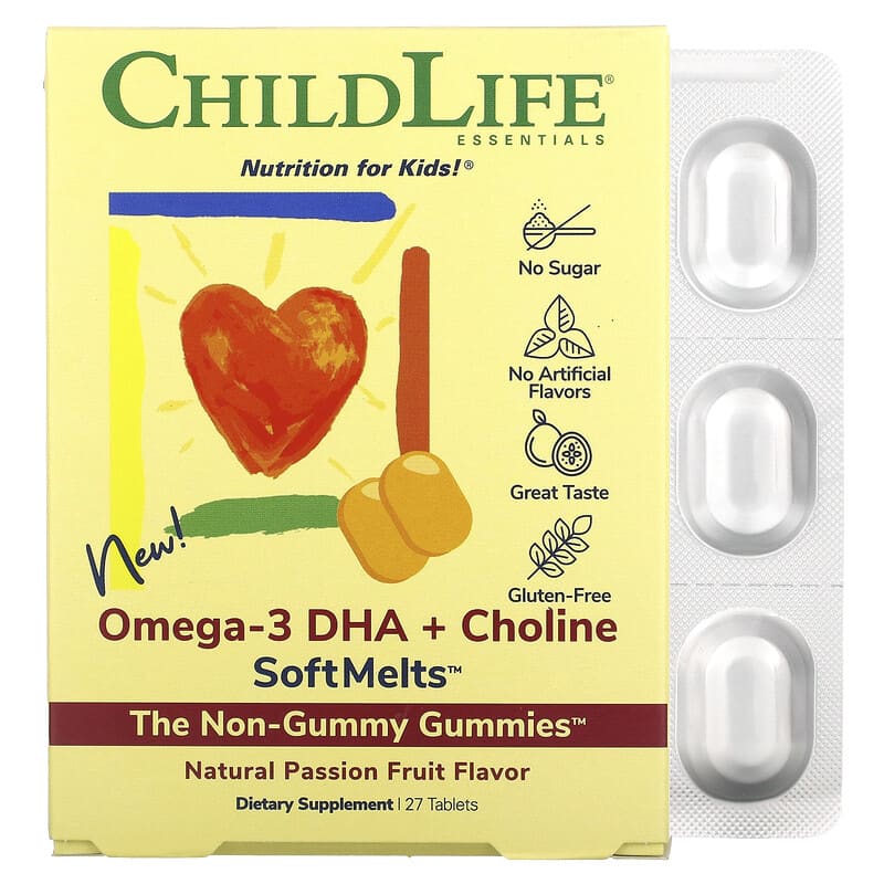 ChildLife Omega-3 DHA + Choline SoftMelts Natural Passion Fruit  27 Tablets 608274110502