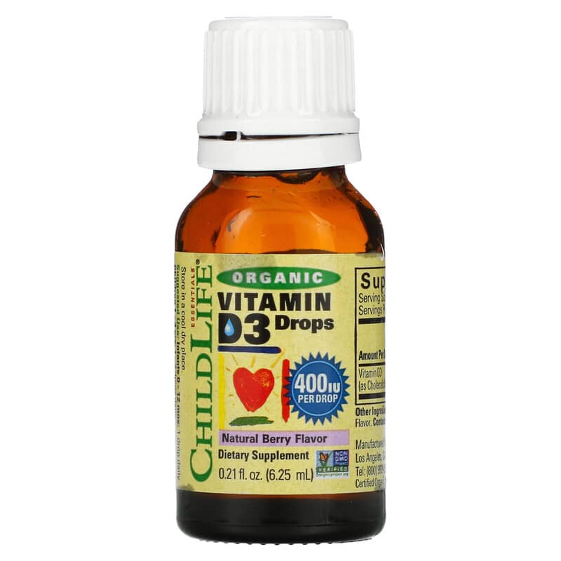 ChildLife, Organic Vitamin D3 Drops, Natural Berry, 400 IU, 0.21 fl oz (6.25 ml) 608274130005