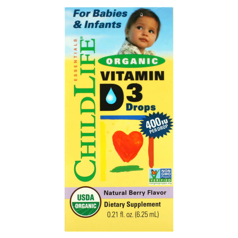 ChildLife Organic Vitamin D3 Drops Natural Berry 400 IU 0.21 fl oz (6.25 ml) 608274130005