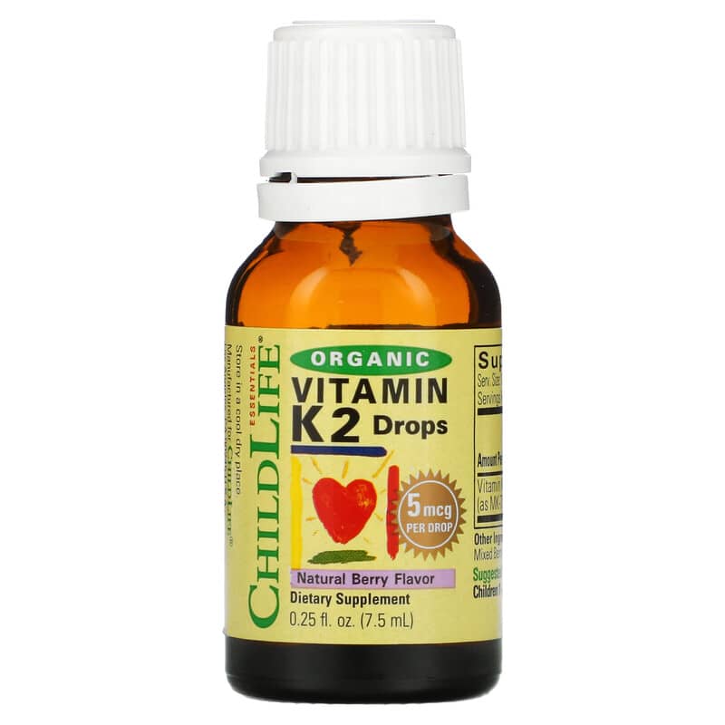 ChildLife, Organic Vitamin K2 Drops, Natural Berry, 5 mcg, 0.25 fl oz (7.5 ml) 608274145009