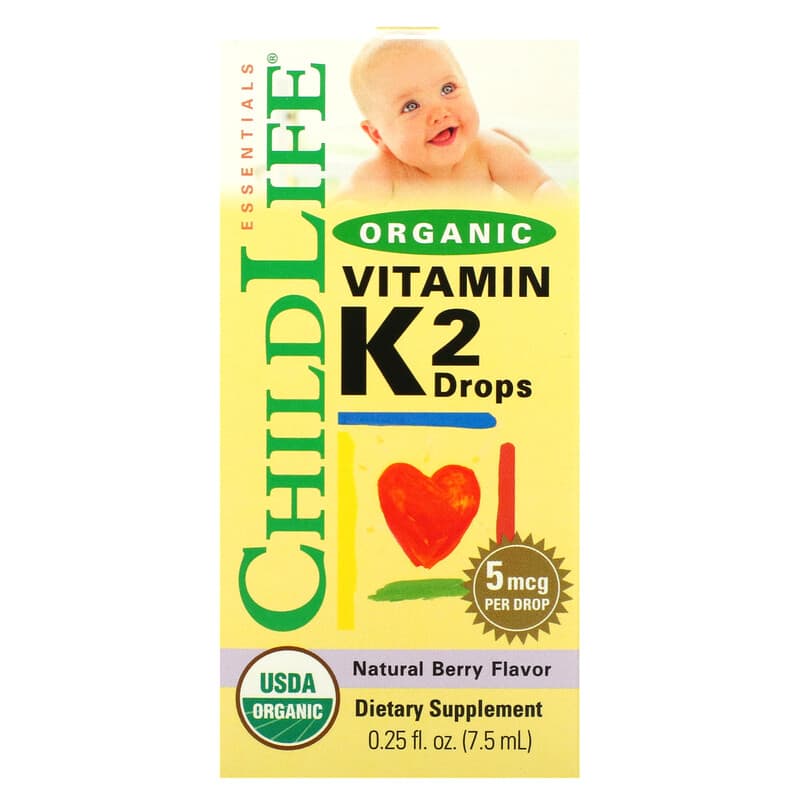 ChildLife Organic Vitamin K2 Drops Natural Berry 5 mcg 0.25 fl oz (7.5 ml) 608274145009