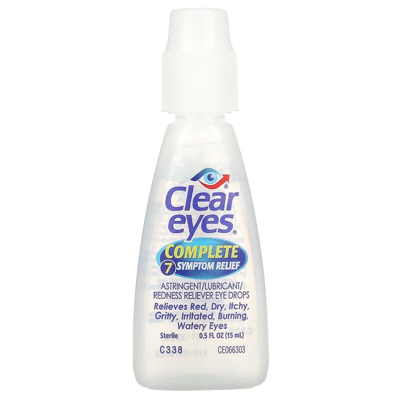 Clear Eyes, Complete 7 Symptom Relief, Astringent/Lubricant/Redness Reliever Eye Drops, 0.5 fl oz (15 ml) 678112659791