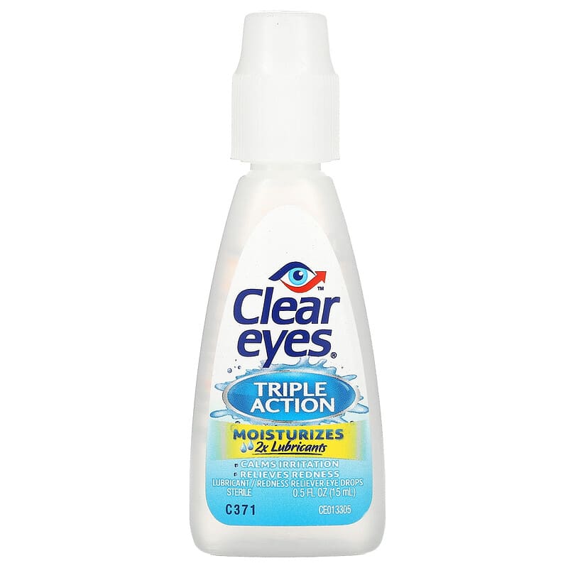 Clear Eyes, Triple Action, Lubricant/Redness Reliever Eye Drops, 0.5 fl oz (15 ml) 678112254330