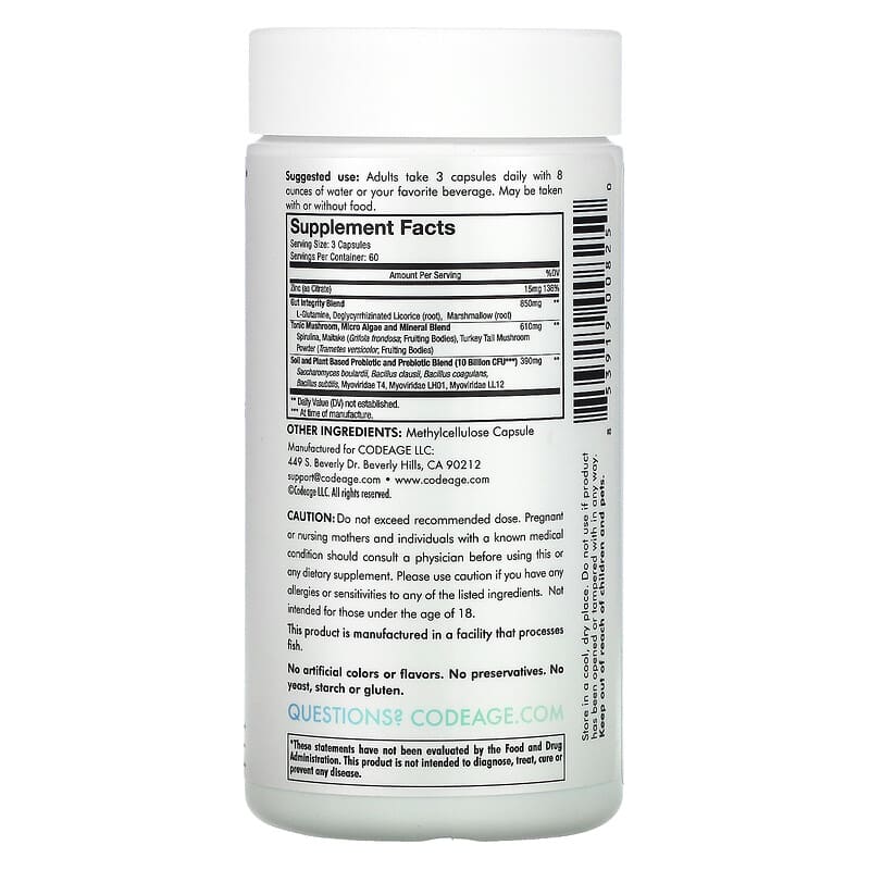 Codeage, Digestion, Gut Health Formula, 180 Capsules 853919008250