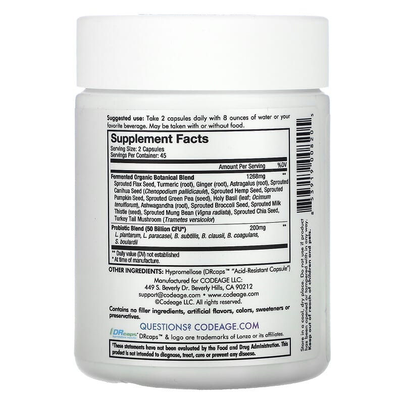 Codeage, Digestion, SBO Probiotic+, Shelf-Stable, 50 Billion CFU, 90 Capsules 853919008205