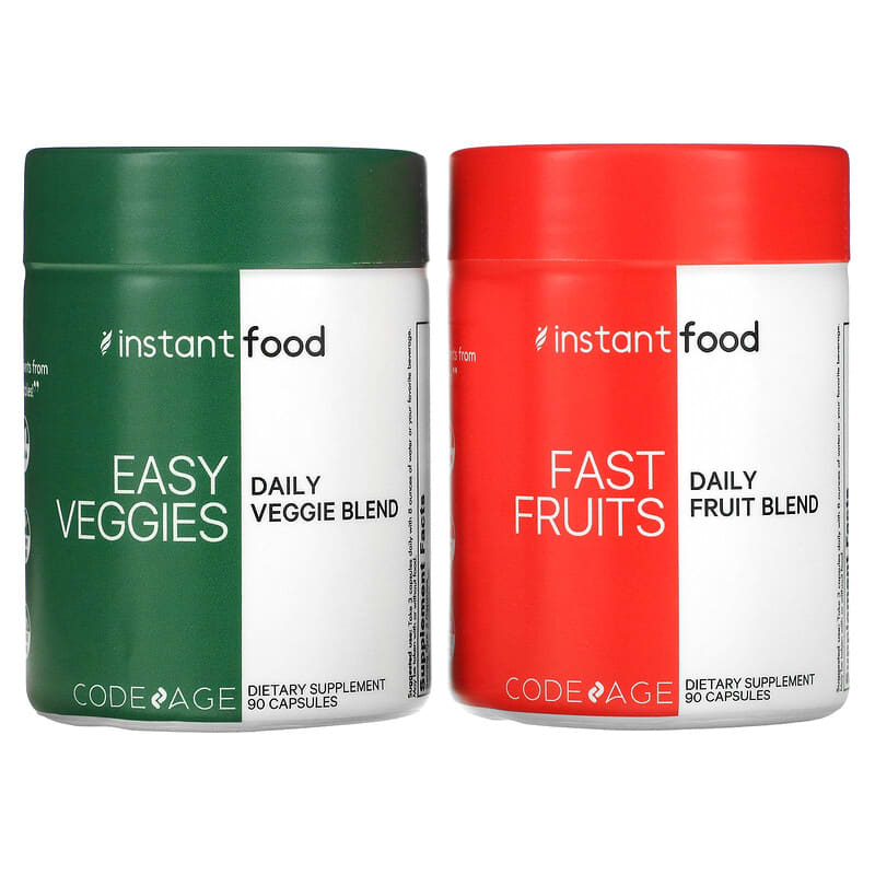 Codeage Easy Veggies Daily Veggie Blend/Fast Fruits Daily Fruit Blend 2 Bottles 90 Capsules Each 850026121810