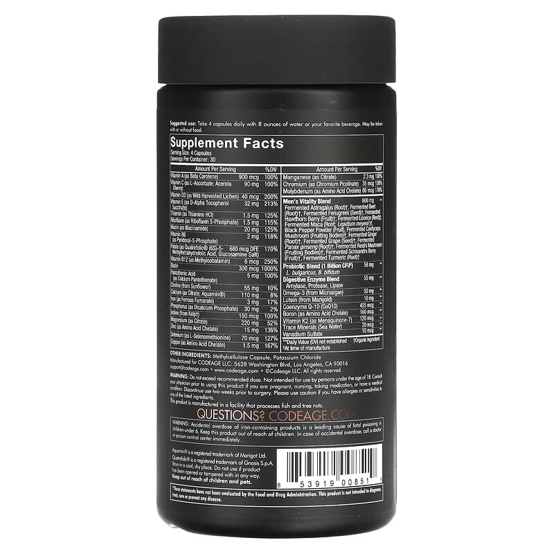 Codeage, Fermented, Men's Multivitamin, 25+ Vitamins, Minerals, 120 Capsules 853919008519