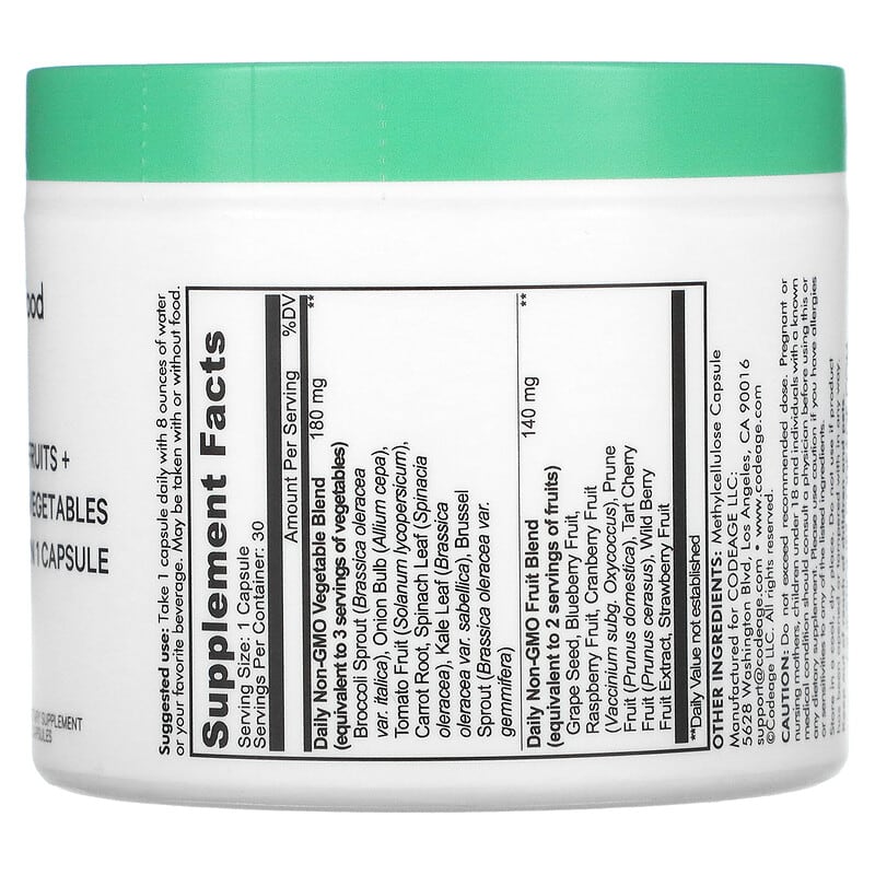 Codeage, Five A Day, Fruits & Vegetables in 1 Capsule, 30 Capsules 850026121520