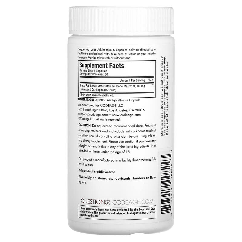Codeage, Grass-Fed Bone Marrow, Pasture Raised, 180 Capsules 853919008243