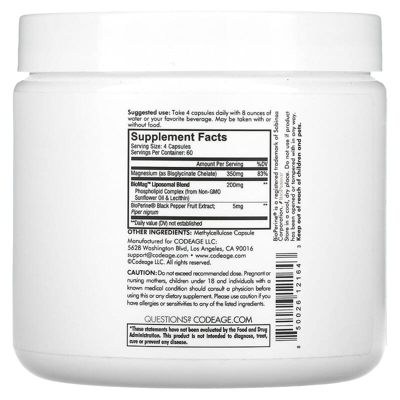 Codeage, Liposomal Magnesium Glycinate, 240 Capsules 850026121643