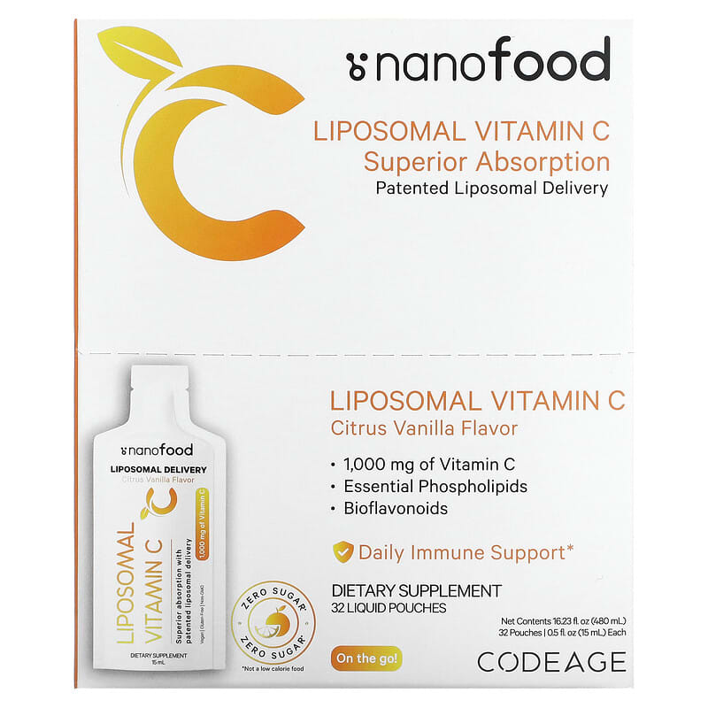 Codeage Liposomal Vitamin C Citrus Vanilla 1,000 mg 32 Pouches 0.5 fl oz (15 ml) each 850043333302