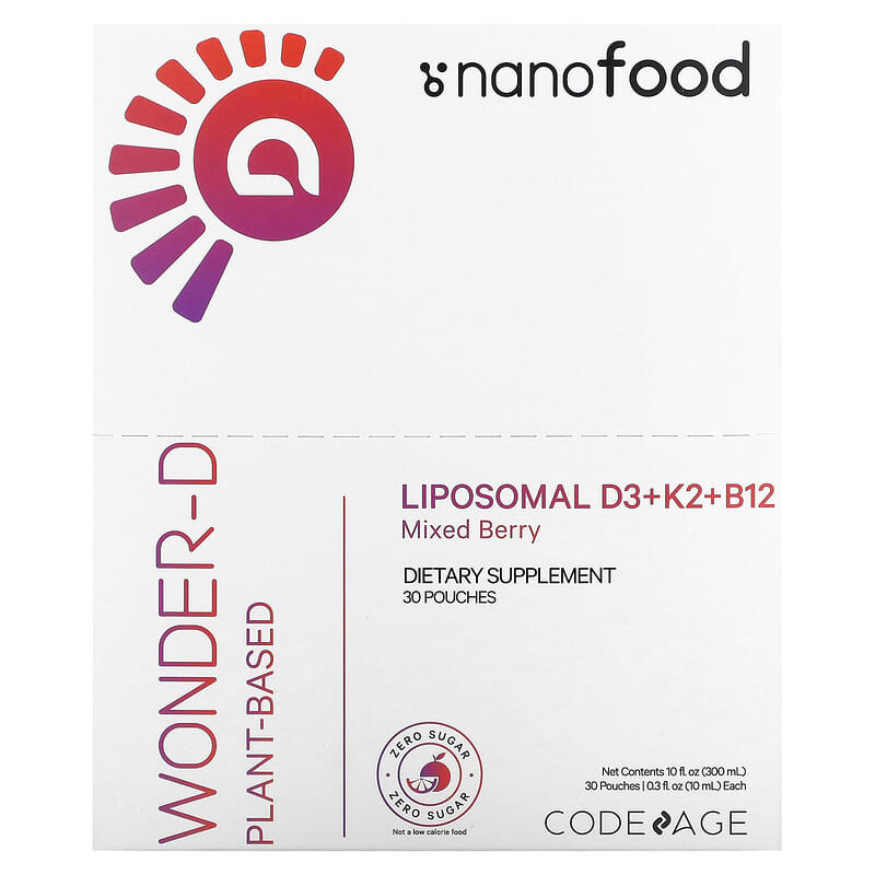 Codeage Nanofood Liposomal D3+K2+B12 Mixed Berry 30 Pouches 0.3 fl oz (10 ml) Each 850026121711