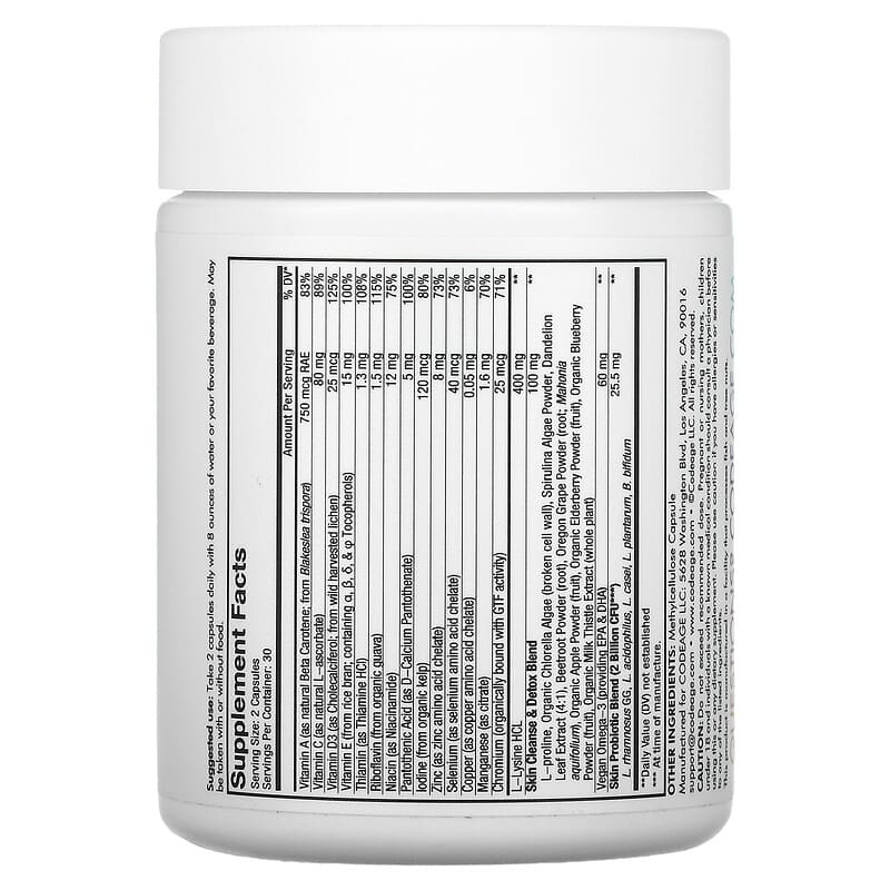 Codeage, Teen Clearface Vitamins, All Skin Types, 60 Capsules 853919008779