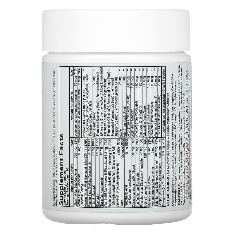 Codeage, Teen Fermented Multivitamin, 25 + Vitamins, Minerals, 60 Capsules 853919008526