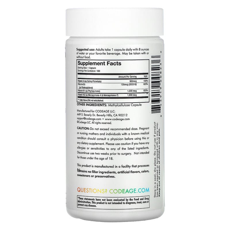 Codeage, Vitamins, A.D.K Vitamins, 180 Capsules 853919008236