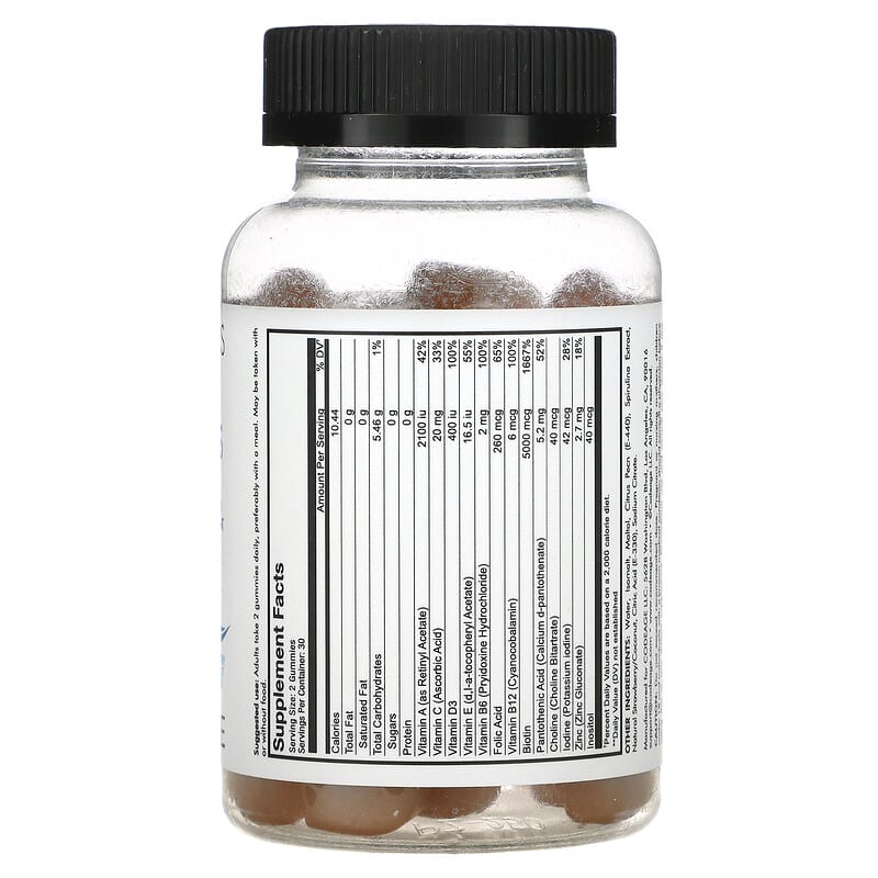 Codeage, Vitamins, Hair Gummies, Sugar Free, Biotin, Vitamin C, Minerals, Strawberry Coconut, 60 Count 850026121117