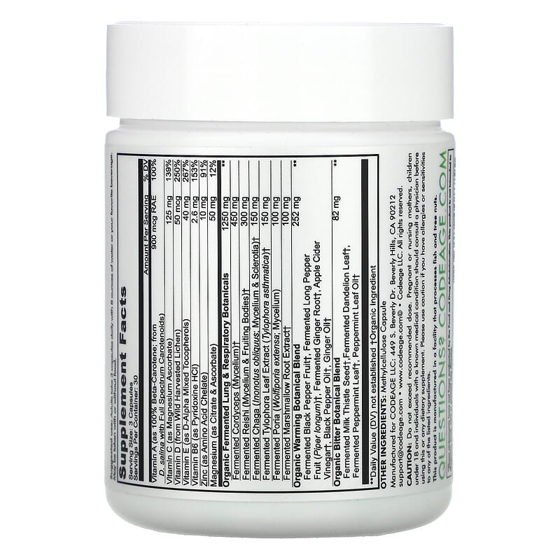 Codeage, Vitamins, Lungs, Minerals, Herbs, 90 Capsules 853919008755