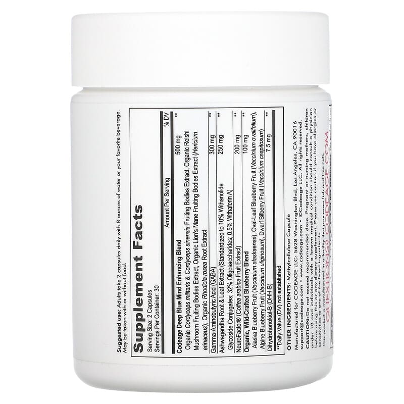 Codeage, Vitamins, Meditate, Ashwagandha, Gaba, Neurofactor, 60 Capsules 853919008564