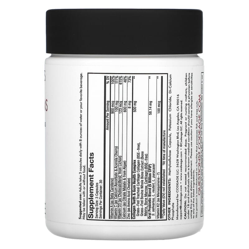 Codeage, Vitamins, Teeth & Gums, Oral Care Nutrition, 90 Capsules 853919008489