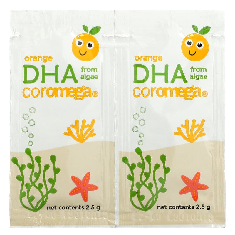 Coromega, DHA Algal Oil, Orange, 14 Single Serve Packets, 2.5 g Each 689269455563