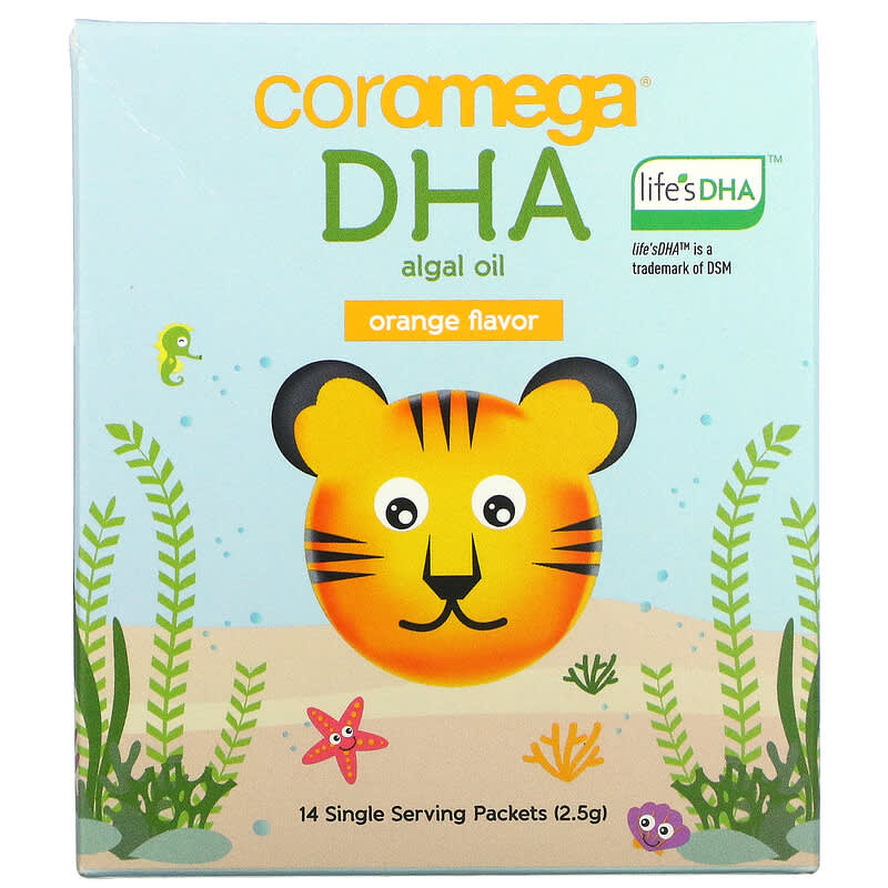 Coromega DHA Algal Oil Orange 14 Single Serve Packets 2.5 g Each 689269455563