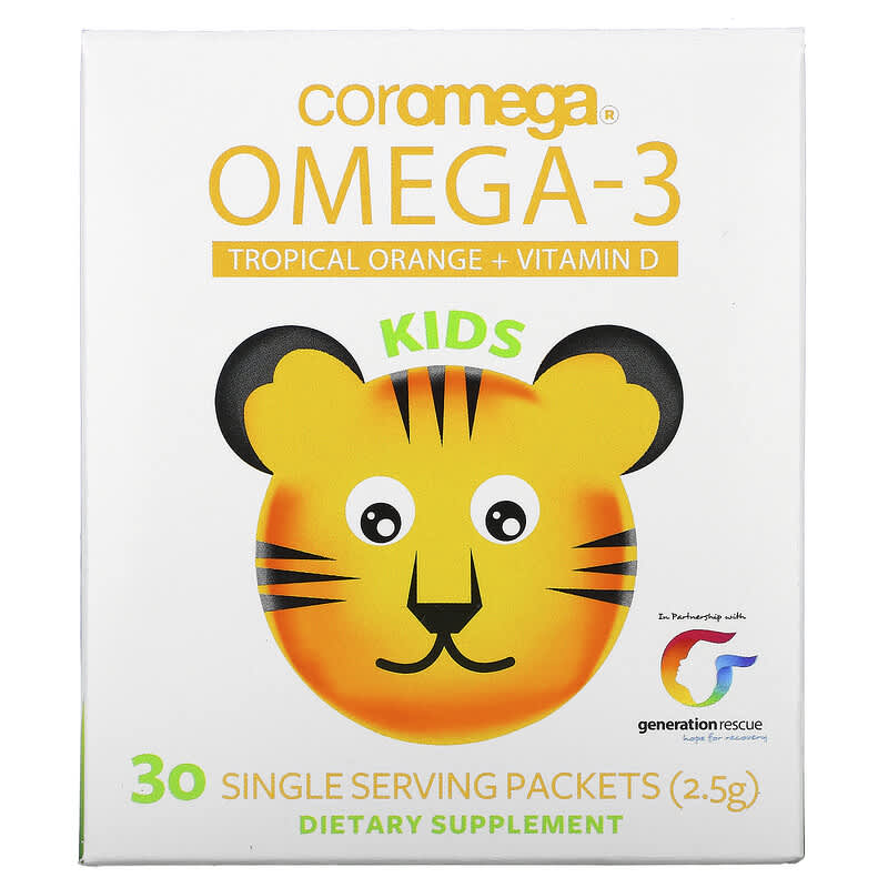 Coromega Kids Omega-3 Tropical Orange + Vitamin D 30 Single Serving Packets (2.5 g) 689269452425