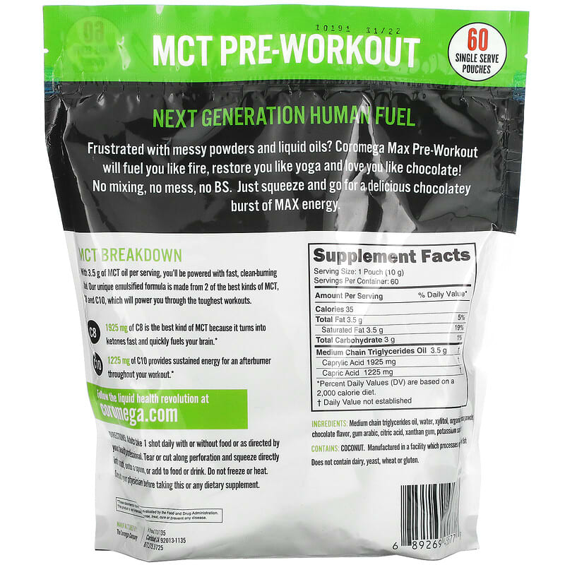 Coromega, Max Ketogenic MCT Energy, Chocolate Brownie, 60 Single Serve Pouches, (10 g) Each 689269455778