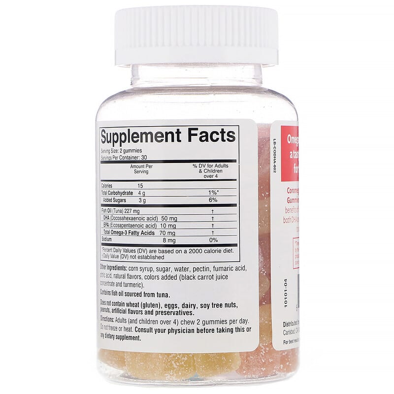 Coromega, Omega-3, Fruit Gummies for Adults, Orange, Lemon, Strawberry, 60 Fruit Gummies 689269460284