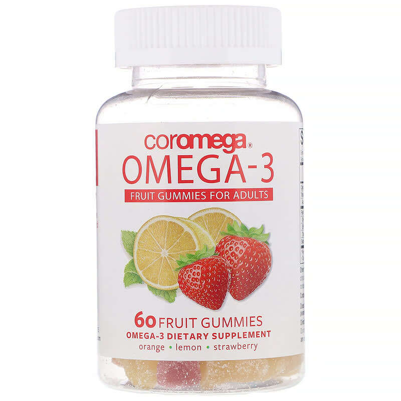 Coromega Omega-3 Fruit Gummies for Adults Orange Lemon Strawberry 60 Fruit Gummies 689269460284