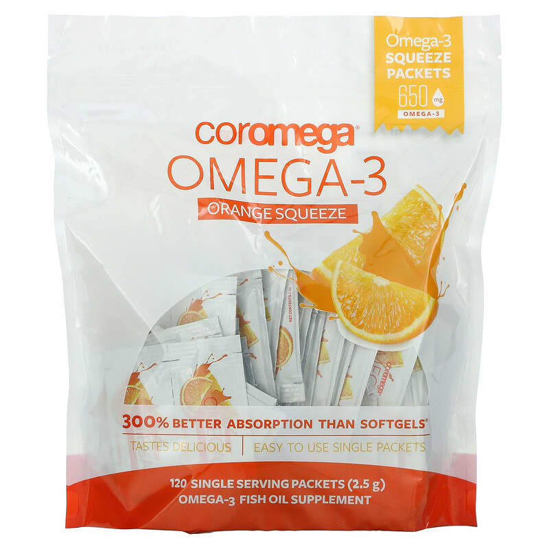 Coromega Omega-3 Orange Squeeze 120 Packets (2.5 g) Each 689269451091