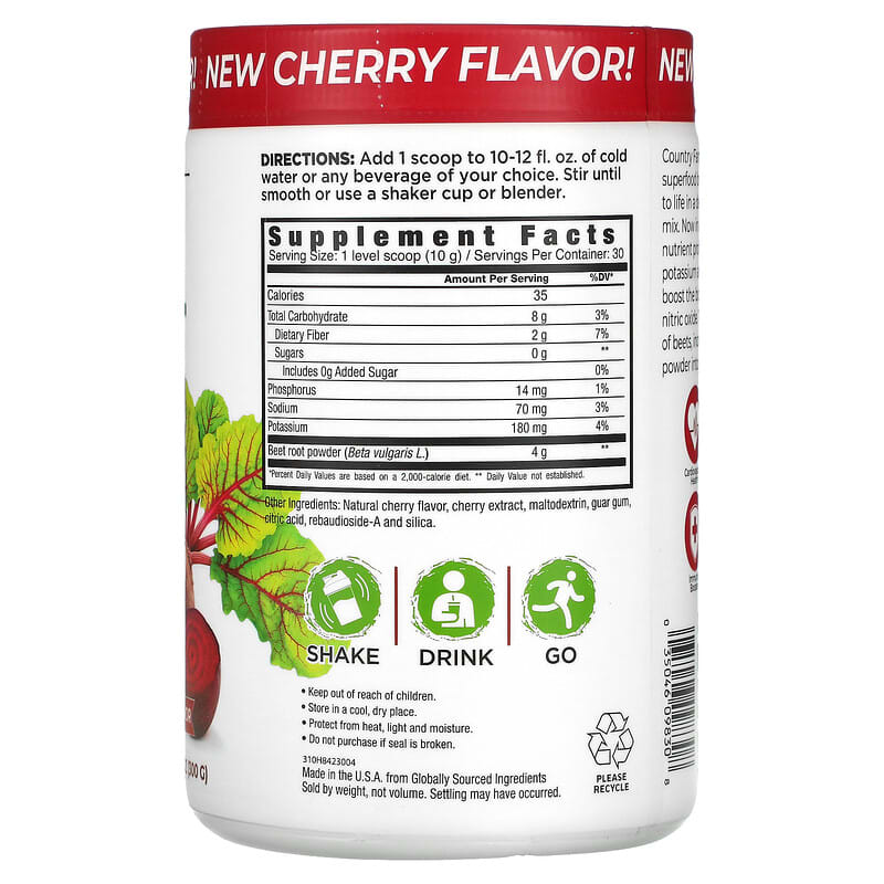 Country Farms, Bountiful Beets, Whole Food Beet Extract, Cherry, 10.6 oz (300 g) 35046098308