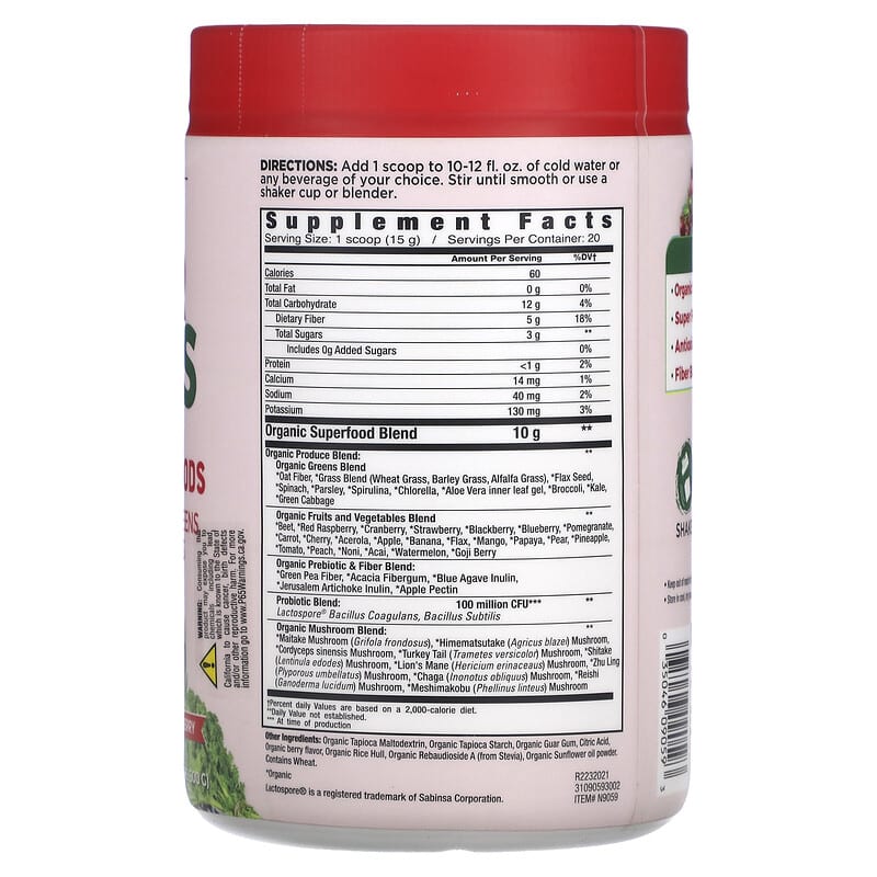 Country Farms, Super Greens, Alkalizing Formula, Berry, 10.6 oz (300 g) 35046090593