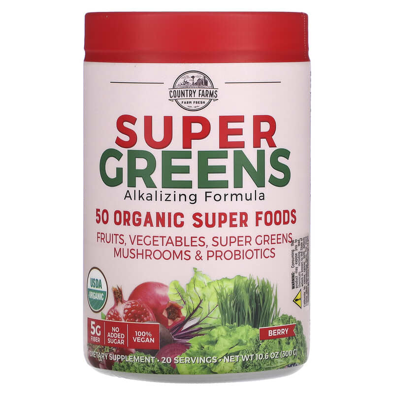 Country Farms Super Greens Alkalizing Formula Berry 10.6 oz (300 g) 35046090593
