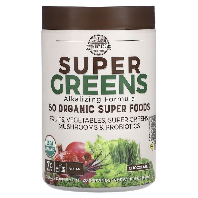 Country Farms Super Greens Alkalizing Formula Chocolate 10.6 oz (300 g) 35046098803