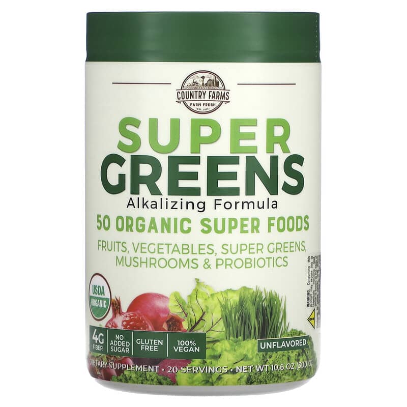 Country Farms Super Greens Alkalizing Formula Unflavored 10.6 oz (300 g) 35046092672