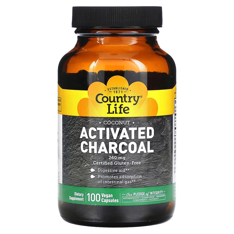 Country Life Activated Charcoal 260 mg 100 Vegan Capsules 15794034926