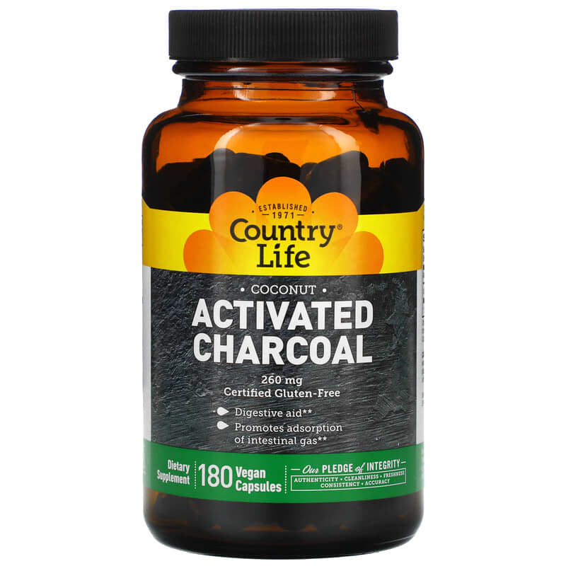Country Life Activated Charcoal 260 mg 180 Vegan Capsules 15794034933