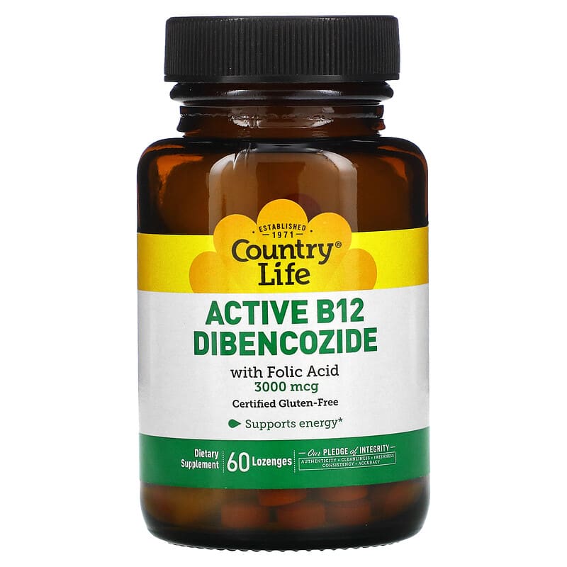 Country Life Active B12 Dibencozide with Folic Acid 3,000 mcg 60 Lozenges 15794062424